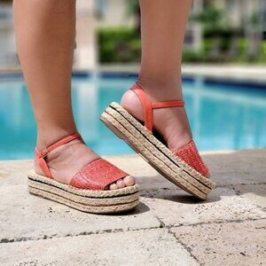 Women's Espadrille Wedge Sandal Coral Color